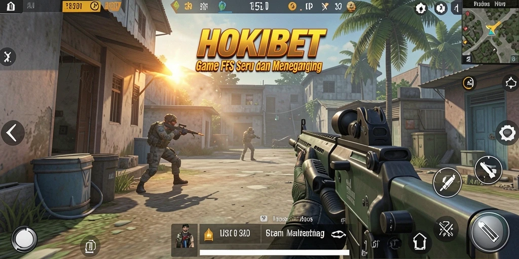 Tampilan gameplay HOKIBET menunjukkan aksi seru dalam pertempuran FPS.