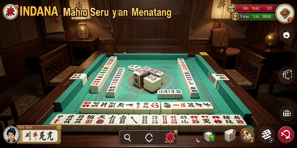 Screenshot permainan INDAAA menampilkan gameplay Mahjong yang seru.