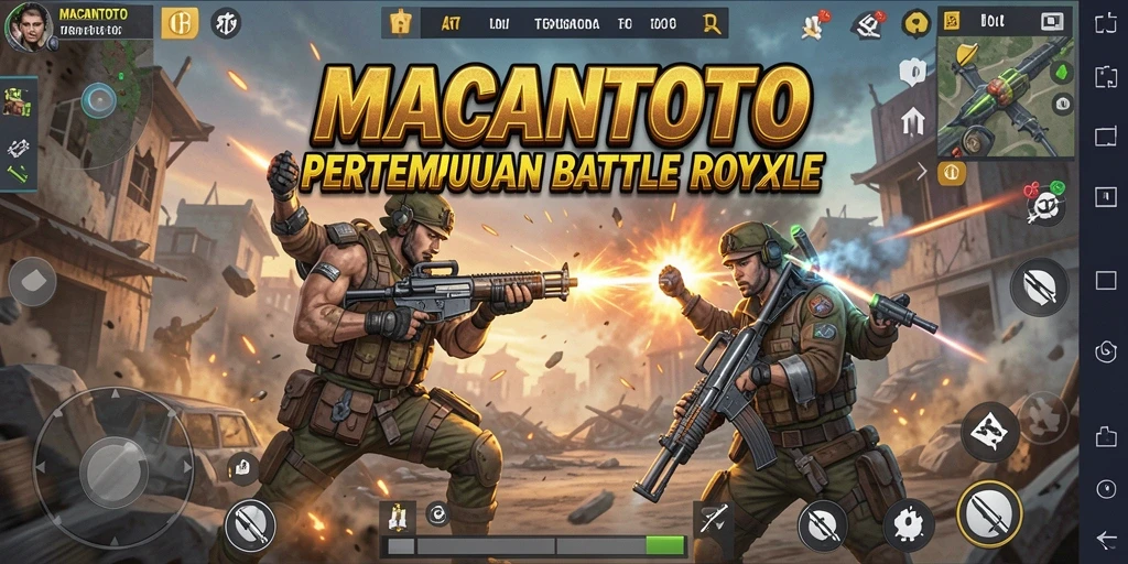 Screenshot gameplay MACANTOTO menunjukkan aksi seru dalam pertempuran Battle Royale.