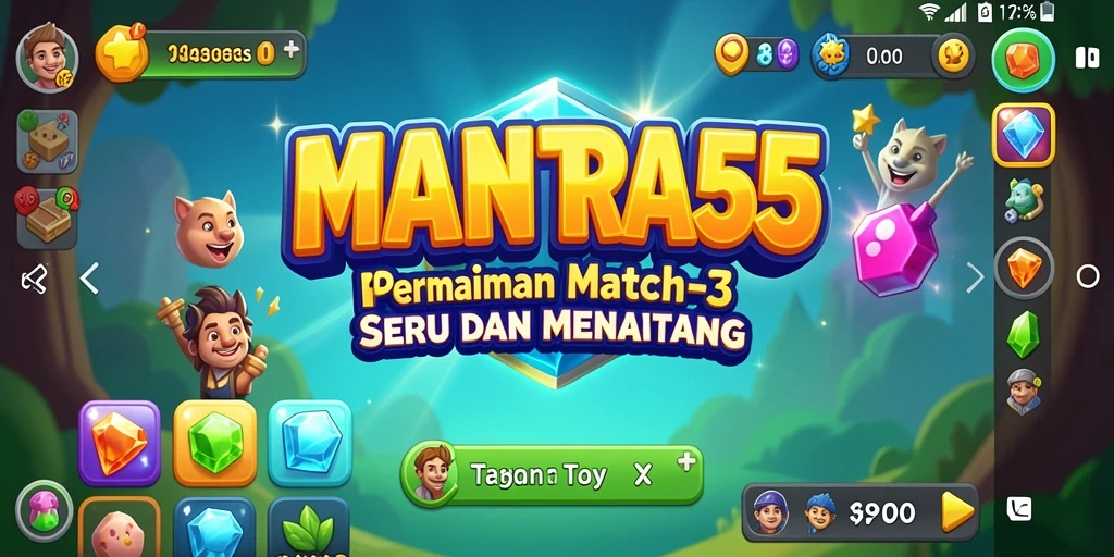 Tampilan gameplay <strong>MANTRA55</strong> dengan grafis yang cerah dan menarik.