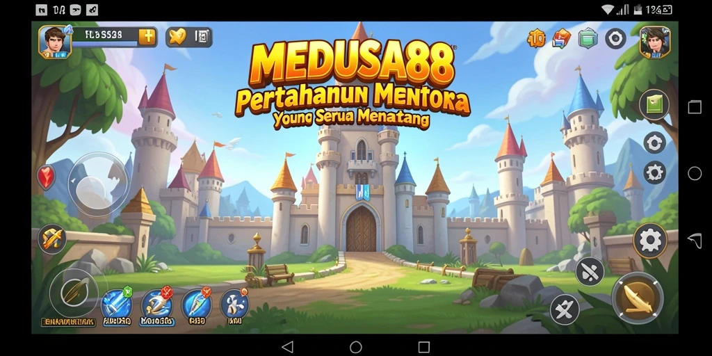 Screenshot gameplay menampilkan strategi menara yang dinamis.