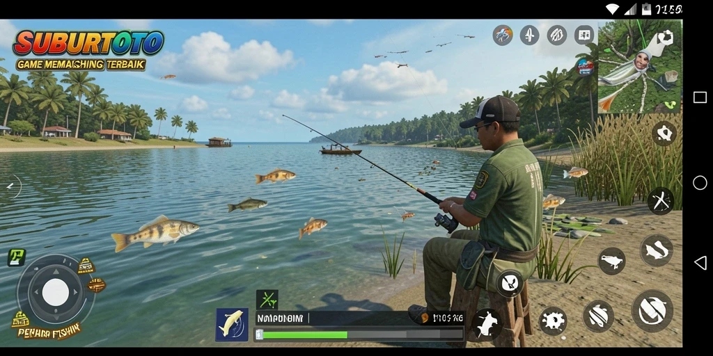 Tampilan gameplay SUBURTOTO yang menarik saat memancing ikan.
